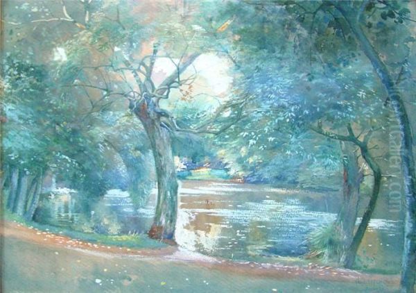 Bewaldetes Seeufer Oil Painting by Rudolf Possin