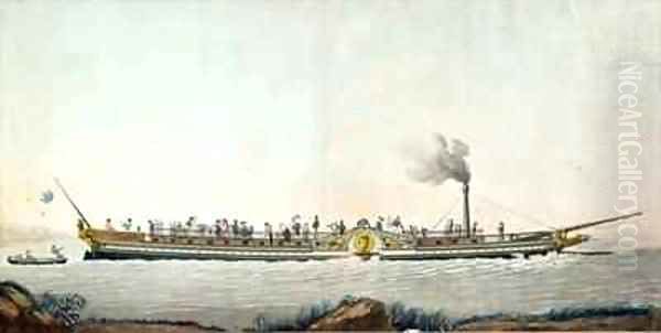 The Charles Philippe the first steamboat launched on the Seine Oil Painting by Philibert-Louis Debucourt