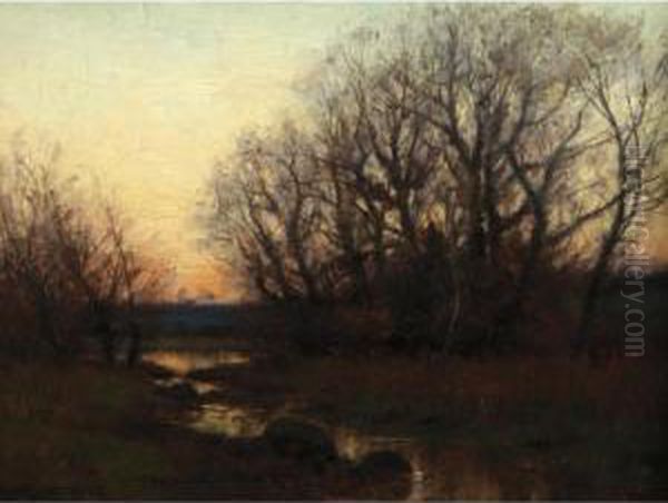 Twilight Landscape With Stream Oil Painting by William Merritt Post