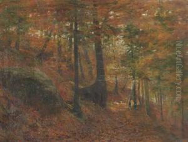 A Wooded Landscape Oil Painting by William Merritt Post