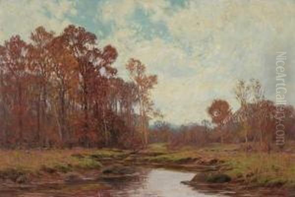 Stream In An Autumn Landscape Oil Painting by William Merritt Post