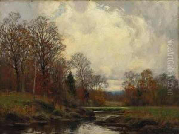 Autumn Landscape With Stream Oil Painting by William Merritt Post