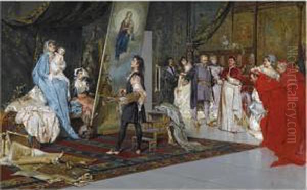 Raphael In His Studio, Painting La Madonna Di Foligno Oil Painting by Salvatore Postiglione