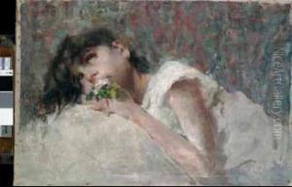 Ragazza Con Fiori Oil Painting by Salvatore Postiglione