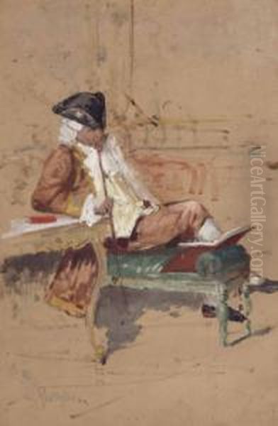 Sitzender Herr Mit Buch In Rokoko-kleidung Oil Painting by Salvatore Postiglione