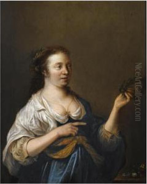 A Shepherdess Holding A Laurel Wreath In Her Hand Oil Painting by Hendrick Gerritsz. Pot