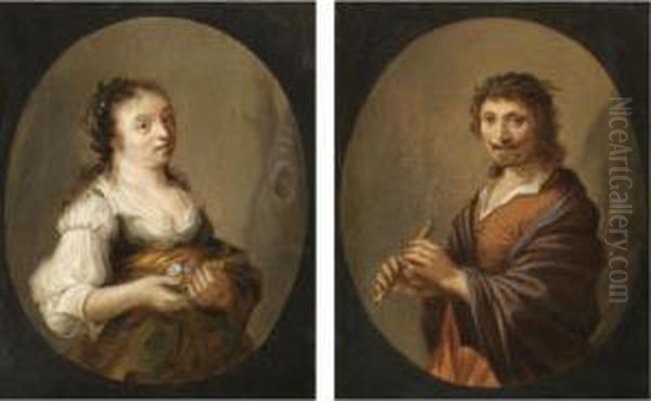 Portraits Of A Gentleman And A Lady In Arcadian Dress Oil Painting by Hendrick Gerritsz. Pot