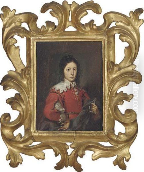 Portrait Of A Young Man, 
Half-length, His Sword In His Left Hand,previously Believed To Be Prince
 William Of Nassau Oil Painting by Hendrick Gerritsz. Pot