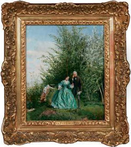 Au Jardin Oil Painting by Adolphe Theodore J. Potemont