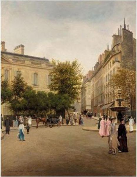 Place St Georges, Paris Oil Painting by Adolphe Theodore J. Potemont