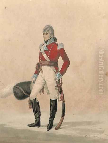 Portrait of Capt John Elliot, standing, full-length, with his sword at his side Oil Painting by Robert Dighton