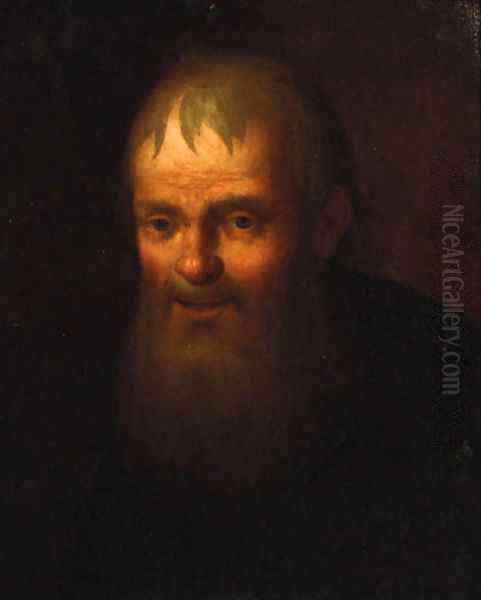 A bearded old man, head and shoulders in a black coat Oil Painting by Christian Wilhelm Ernst Dietrich