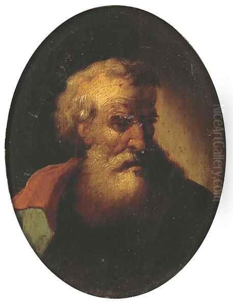 A bearded man, bust-length, in a red cloak Oil Painting by Christian Wilhelm Ernst Dietrich