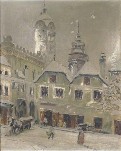 Verschneiter Stadtplatz Oil Painting by Igo Potsch