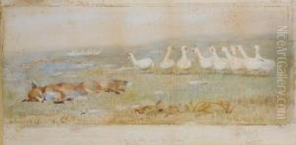 Fox And Geese. Oil Painting by Helen Beatrix Potter