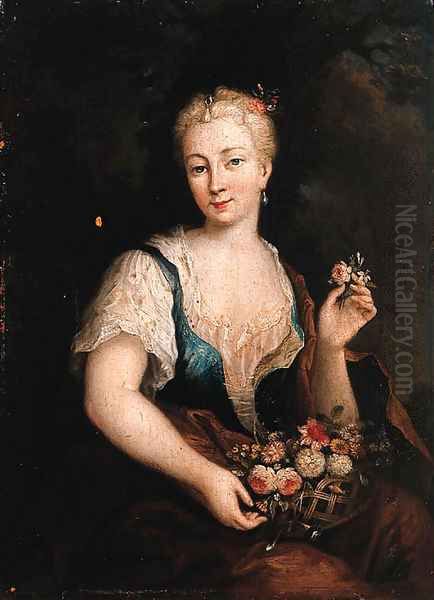 Portrait of a woman, as Flora Oil Painting by Christian Wilhelm Ernst Dietrich