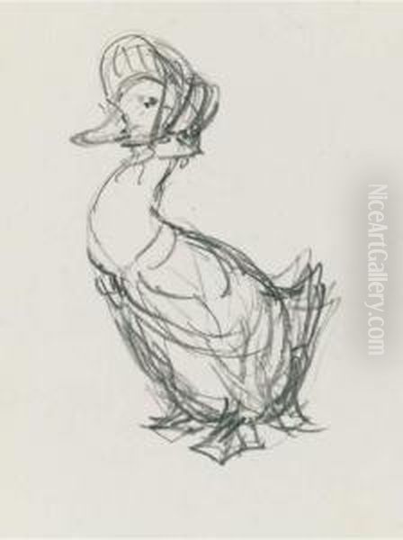 A Preparatory Sketch For The Front Cover Of The Tale Of Jemima Puddle-duck Oil Painting by Helen Beatrix Potter