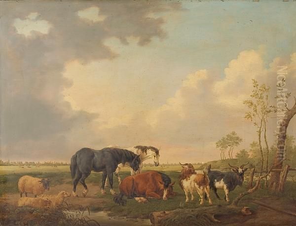 Cattle Before A Lowland Landscape Oil Painting by Paulus Potter