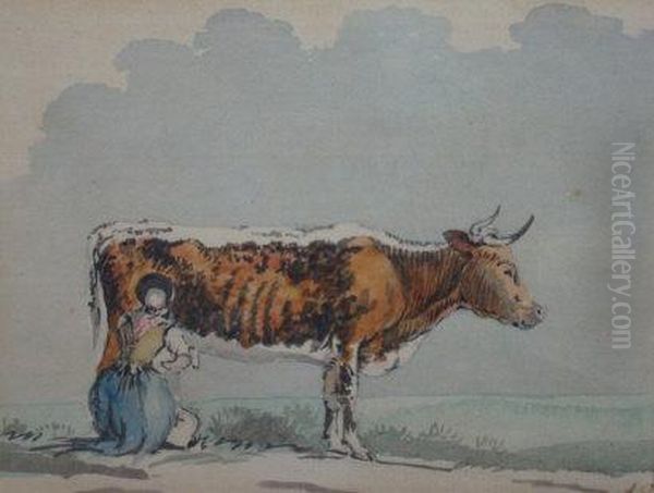 A Milkmaid Milking A Cow Oil Painting by Paulus Potter