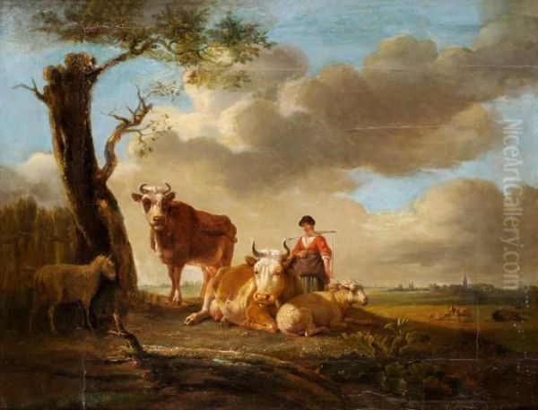 Pastoralt Landskap Med Kreatur Och Mjolk Oil Painting by Paulus Potter