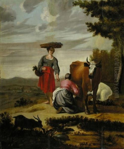 Magde Beim Melken Oil Painting by Paulus Potter