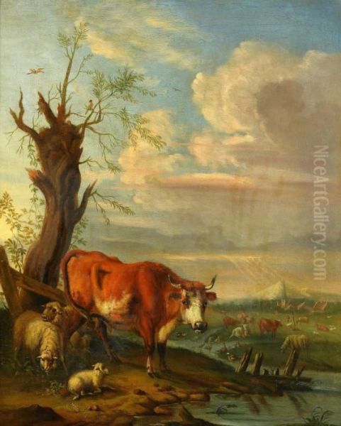 Landskap Med Kor Och Far Oil Painting by Paulus Potter