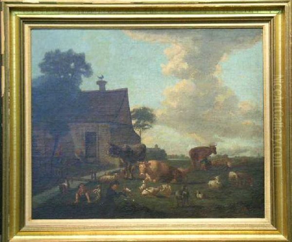 Farmyard Oil Painting by Paulus Potter