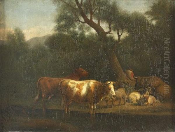 Weidelandschaft Mit Kuhen Und Schafen. Oil Painting by Paulus Potter