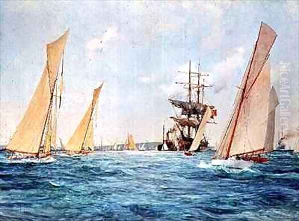 A Yacht Race Oil Painting by Charles Edward Dixon