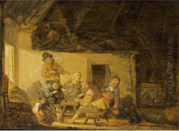 A Barn Interior Oil Painting by Pieter Symonsz Potter