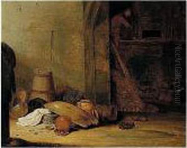 A Barn Interior With Peasants Preparing Food Oil Painting by Pieter Symonsz Potter