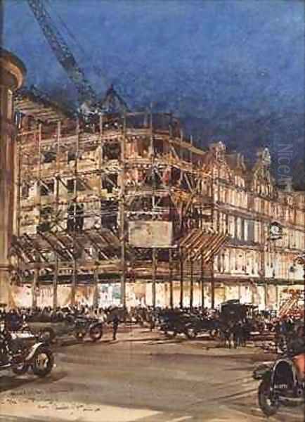 Construction of the New Building for Bourne and Hollingsworth Oil Painting by Charles Edward Dixon