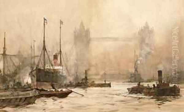 Tower Bridge from Cherry Garden Pier Oil Painting by Charles Edward Dixon