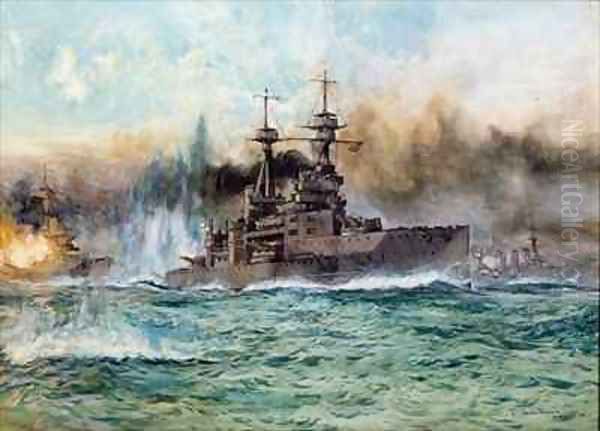 HMS Vanguard at The Battle of Jutland Oil Painting by Charles Edward Dixon