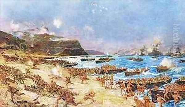 The Landing at Anzac Oil Painting by Charles Edward Dixon