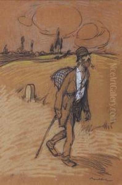 Traveller On An Open Road Oil Painting by Francisque Poulbot