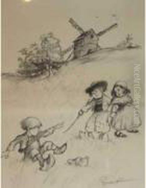 Dessin Au Crayon Gras Et Mine De Plomb Oil Painting by Francisque Poulbot