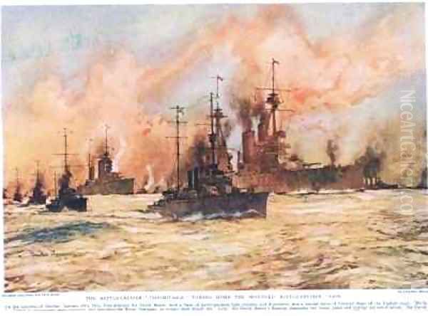 The Battle Cruiser Indomitable towing home the wounded Battle Cruiser Lion Oil Painting by Charles Edward Dixon