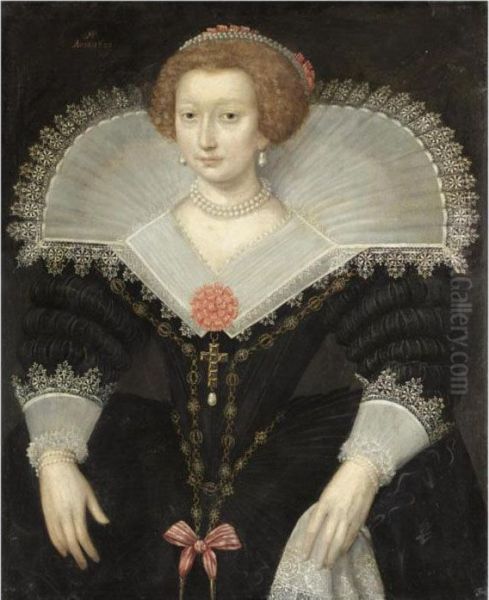 A Portrait Of A Lady, Three-quarter Length, Wearing A Black Dressand White Lace Collar Oil Painting by Frans Pourbus