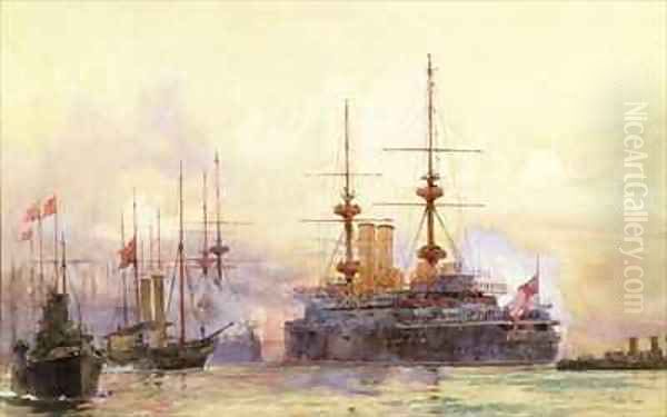 The Prince George at Spithead The Naval Requiem of Queen Victoria Oil Painting by Charles Edward Dixon