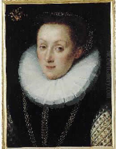 Le Jeune Portrait D'une Jeune Femme De La Famille Dointerp Portant Une Fraise Oil Painting by Frans Pourbus