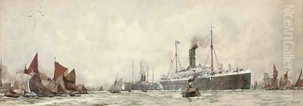 The R.M.S. Orontes outward-bound on her maiden voyage, 24th October, 1902 Oil Painting by Charles Edward Dixon