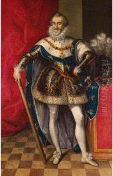 Portrait En Pied D'henri Iv En Armure Et Portant Le Collier Del'ordre Du Saint-esprit Oil Painting by Frans Pourbus the younger