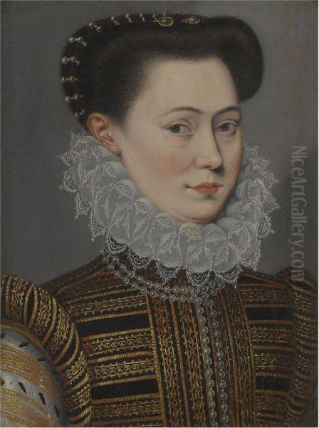 Portrait Of A Lady, Head And Shoulders, In A Lace Ruff Oil Painting by Frans Pourbus the younger