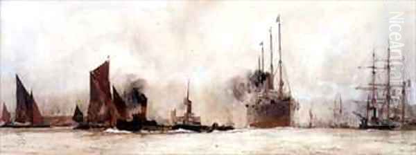 On the Thames Gravesend Oil Painting by Charles Edward Dixon