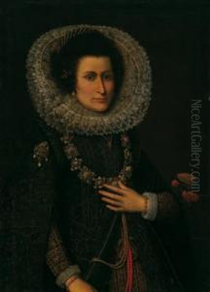 Ritratto Di Nobildonna In Abito 
Nero Con Gorgiera Bianca E Preziosa Collana Rinascimentale Oil Painting by Frans Pourbus the younger