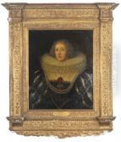 Portrait Of Henriette De 
Joyeuse, Bust-length, In A Black And Golddress With White Lace Collar 
And Pearls Oil Painting by Frans Pourbus the younger