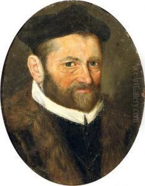 Portrait Of A Bearded Man, Bust-length, In A Fur-lined Black Costume And Black Hat Oil Painting by Frans Pourbus the younger