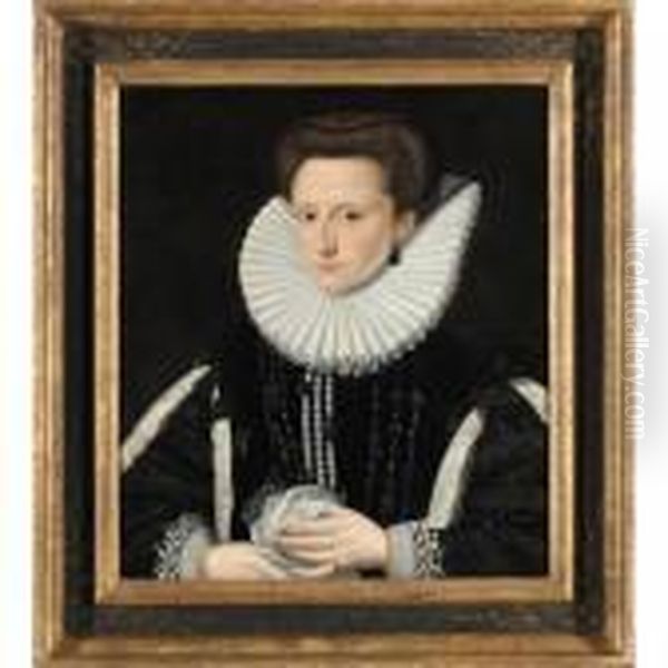 Portrait Of A Lady, Half-length, In A Black And White Dress And A White Ruff Oil Painting by Frans Pourbus the younger