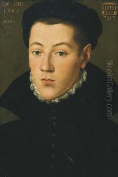 Portrait Of A Young Man, Said To
 Be A Member Of The Overstolz Deefferen Family Of Cologne, Bust-length, 
Wearing Black Costume Withwhite Collar Oil Painting by Pieter Pourbus